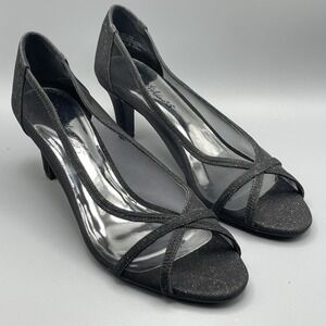 Easy Street Alive @ Five Womens Dance Flex Heels 12M Picaboo Black Sheer Sparkle